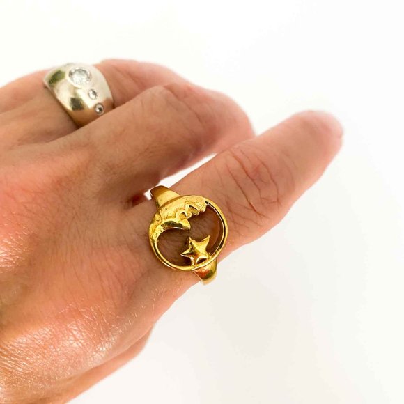 Dream Weaver Moon and Star Brass Ring - Picture 2 of 5